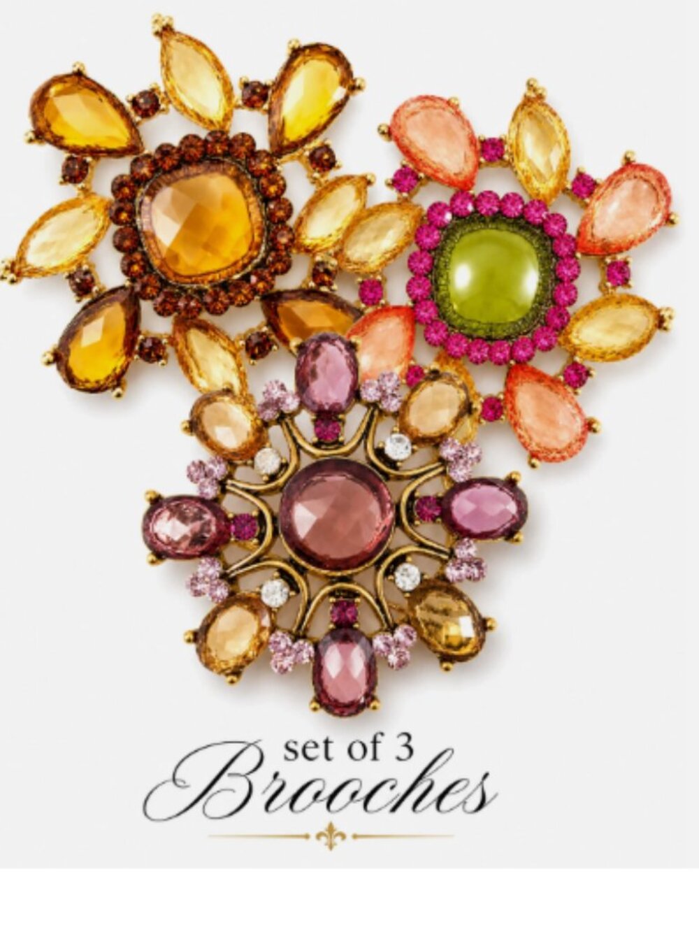 (Set of3) Round Vintage Style Flower Floral Pink Orange Brooch Pendant Charm Pin